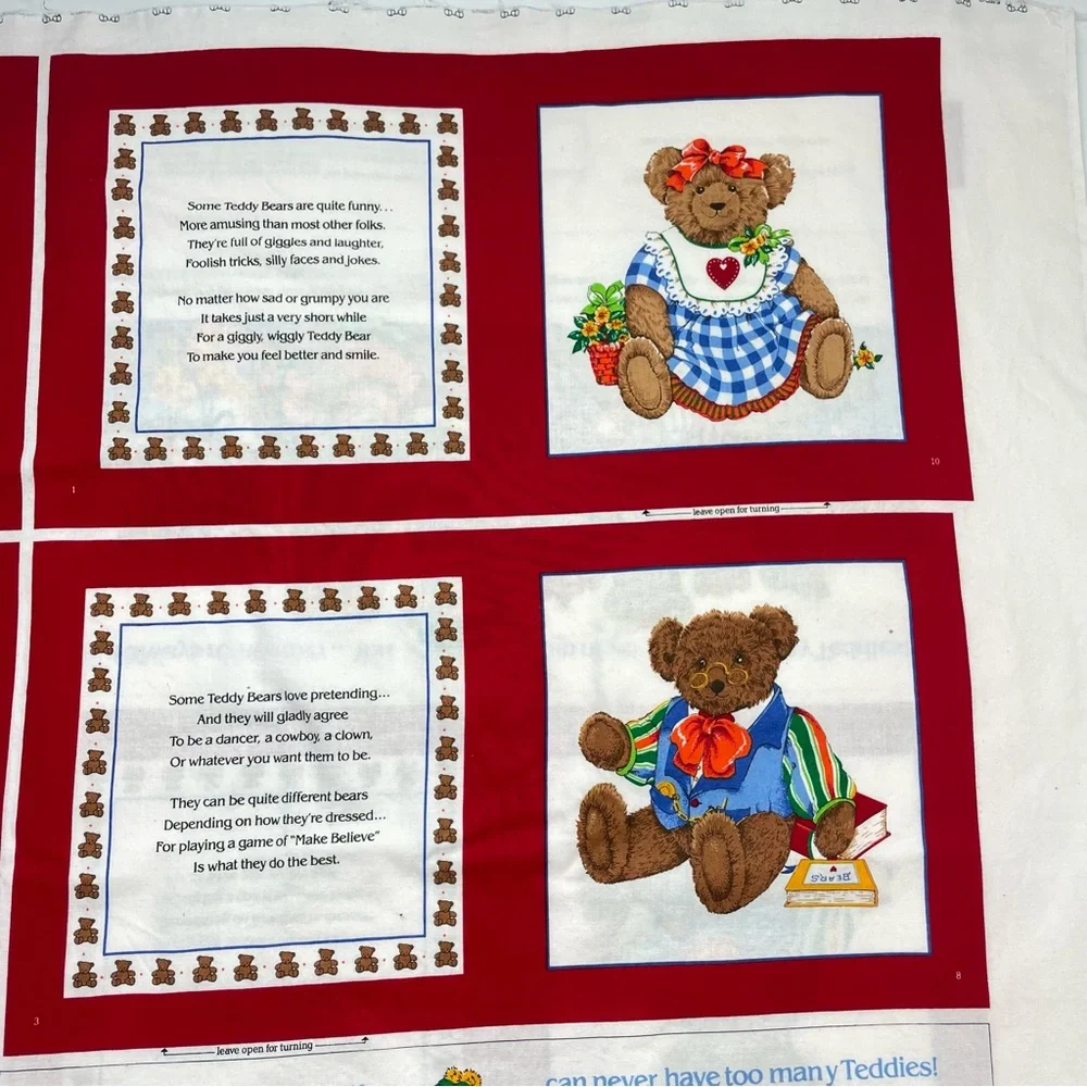 Cloth Book Kit B is for Bears Children DIY Sewing Set of 2 Fabric Panels Craft